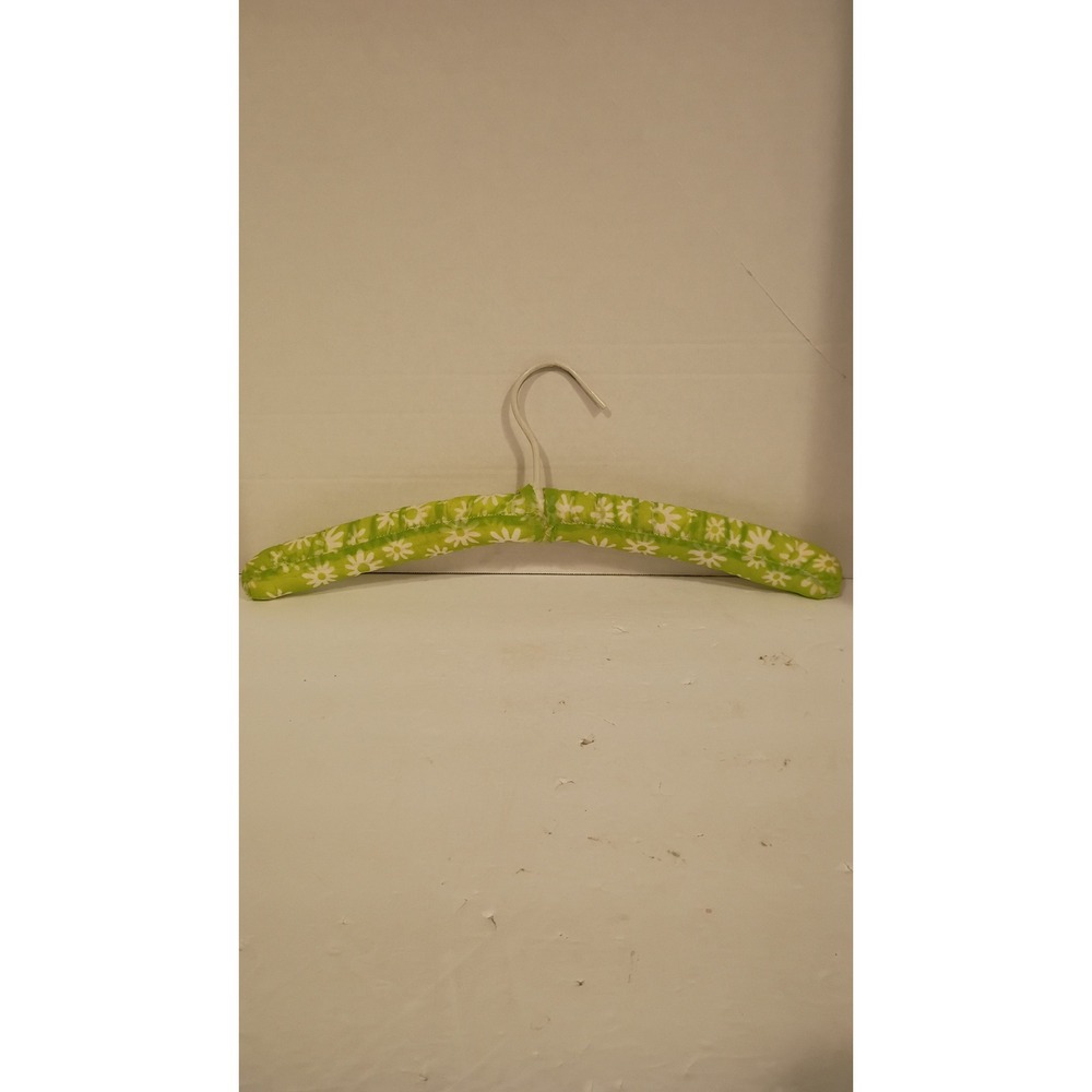 Vintage Padded Clothes Hanger Lime Green White Daisy Floral Print, Grandmacore.